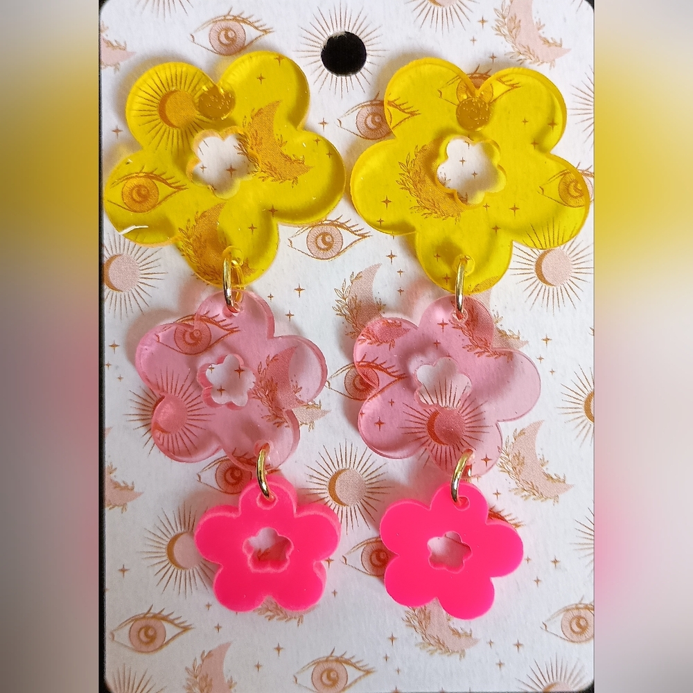 Floral Yellow and Pink Earrings
